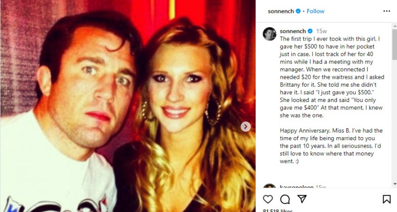 Chael Sonnen Instagram post for his Wife